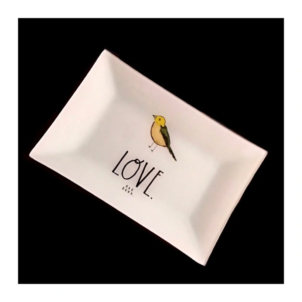 Rae Dunn LOVE Glass Accent Tray with Bird Graphic